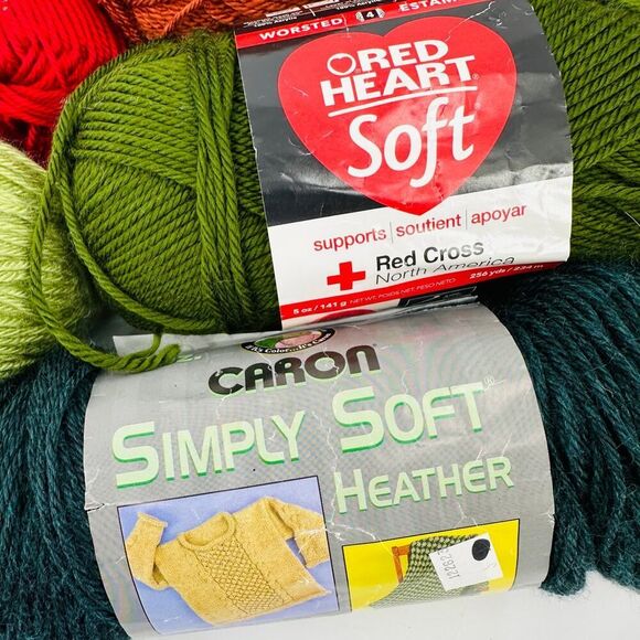 Red Heart Soft Caron Simply Soft Heather Yarn Mixed Lot Deep Teal Tangerine Leaf - Picture 2 of 15